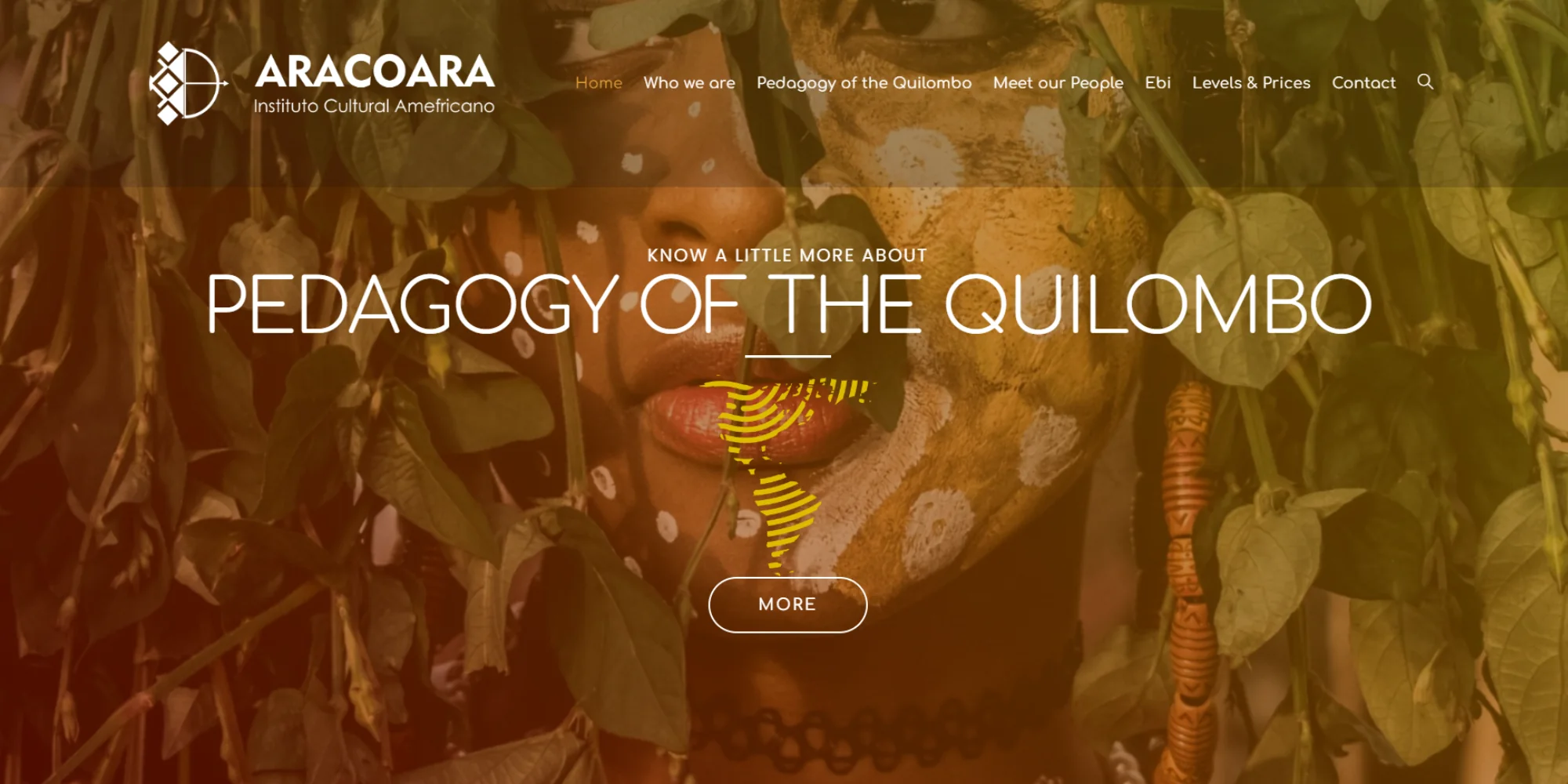 Tela histórica do website ARACOARA com a seção Pedagogy of the Quilombo.