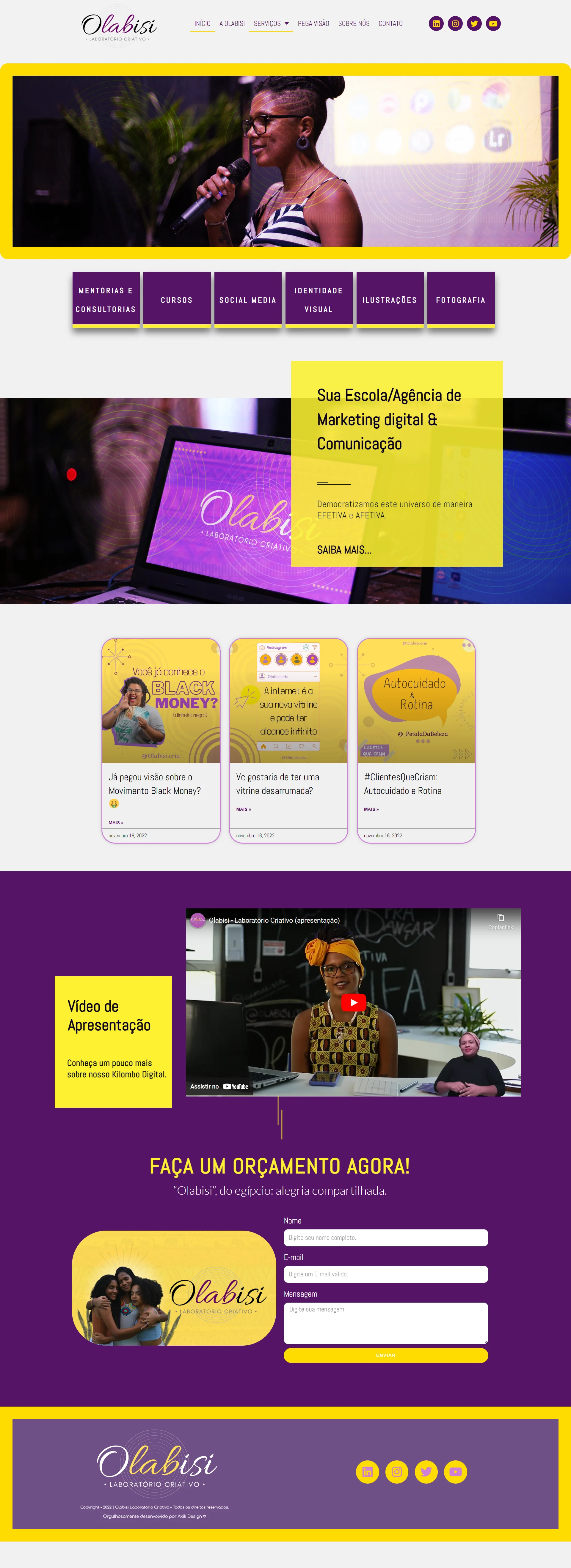 Captura da Home do website Olabisi.