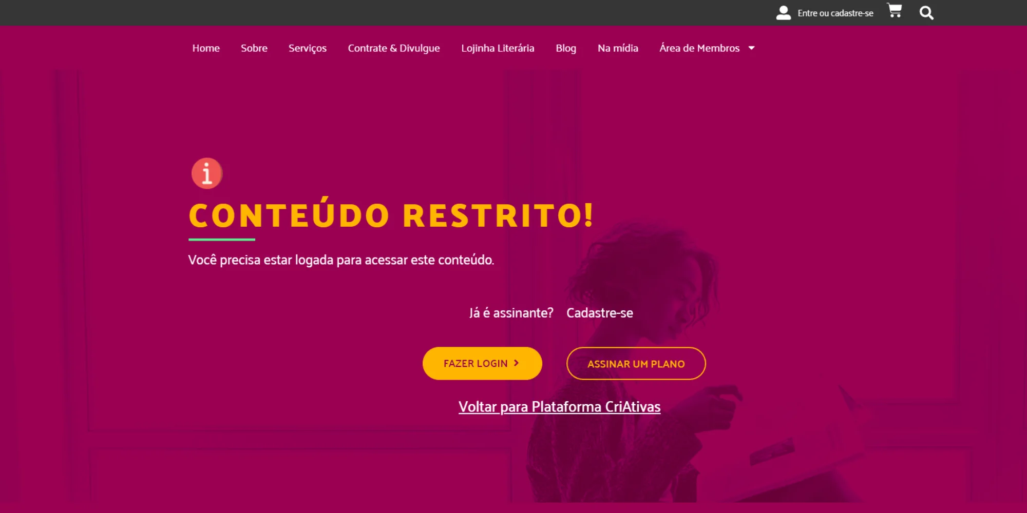 Tela histórica de área restrita da Plataforma CriAtivas.