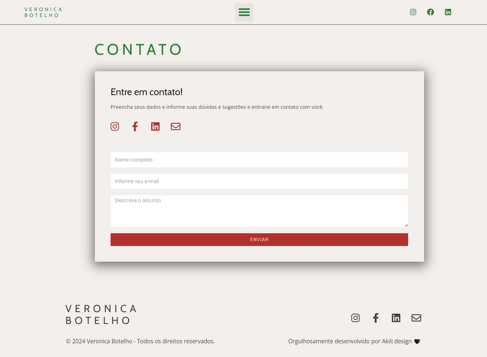 VERONICA BOTELHO — Página de contato